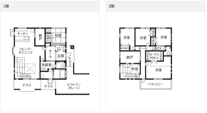 リビングの吹き抜けから光が差し込むシックな邸宅〈ビルトインガレージ付き〉_間取り