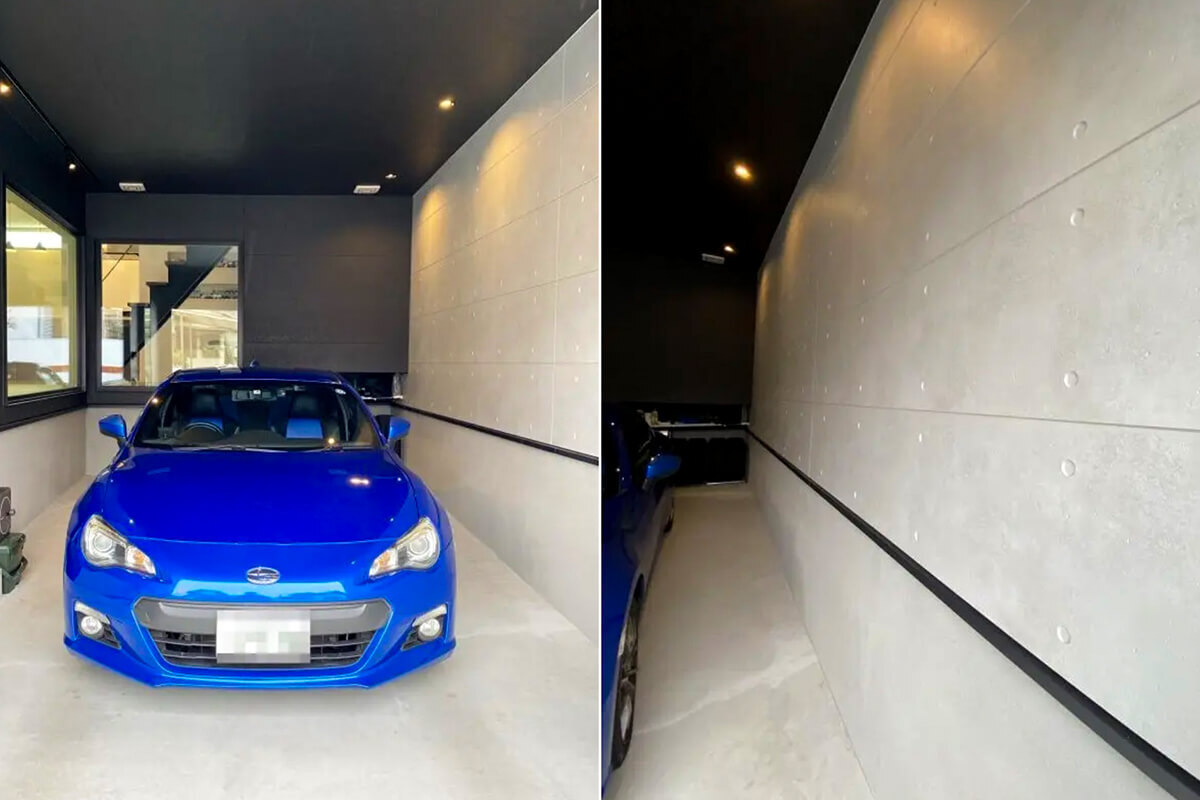 インナーガレージをセンターに配置したモダンな平屋