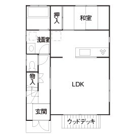 ウッドデッキのあるナチュラルな家_間取り1
